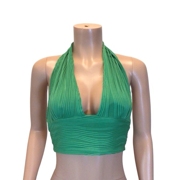 NWOT ZAFUL Sexy Plunging Green Halter Neck Backless Textured Crop Tank Top Med - Picture 2 of 7